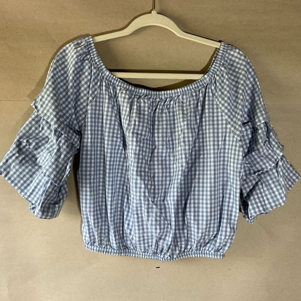 Heart & Hips Blue Gingham Top. Cropped. Size M